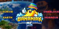 Miniature du serveur BANANIAKMC - SURVIE MONDIALE + ONEBLOCK HORREUR
